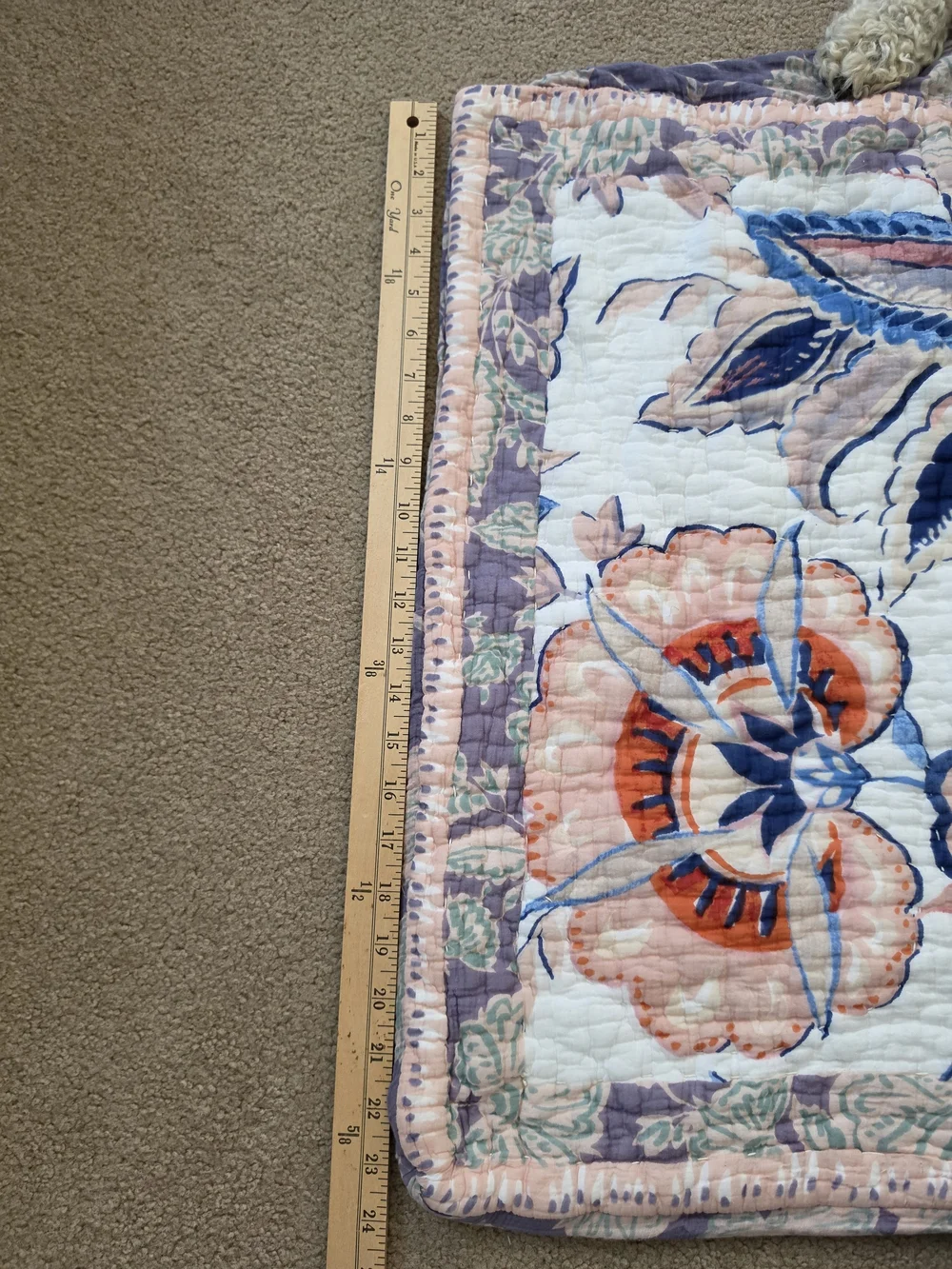 Anthropologie Brynne Floral Quilt And Two Shams in Coral, Navy & Lavender